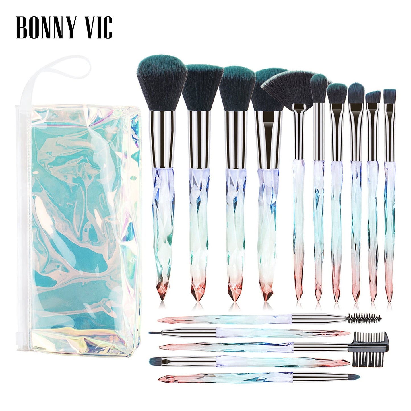 15Pcs Diamond Handle Makeup Brush Set for Beauty