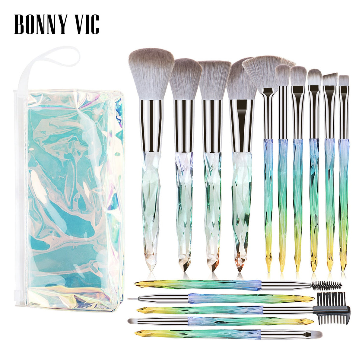 15Pcs Diamond Handle Makeup Brush Set for Beauty