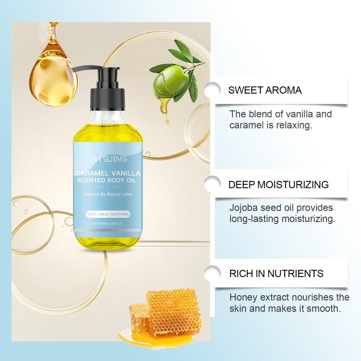 Caramel Vanilla Body Oil for Skin Moisturizing Massage