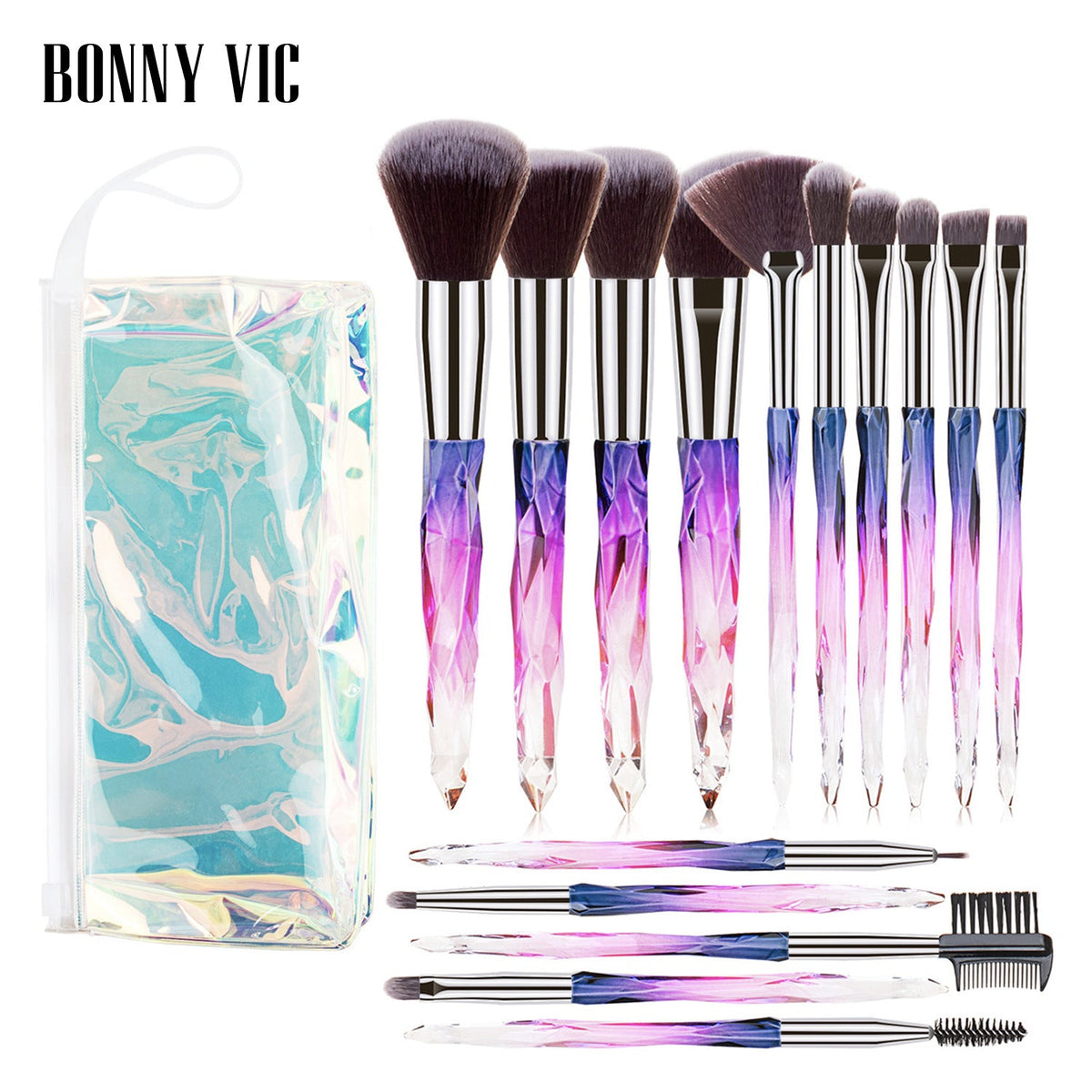 15Pcs Diamond Handle Makeup Brush Set for Beauty