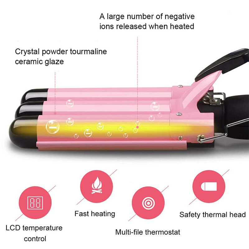 Triple Barrel Ceramic Hair Curler with LED Display